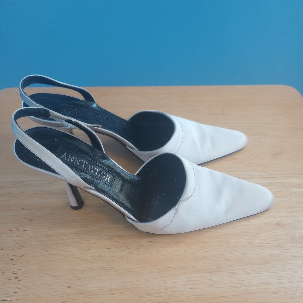 Vintage Ann Taylor silver cloth sling backs